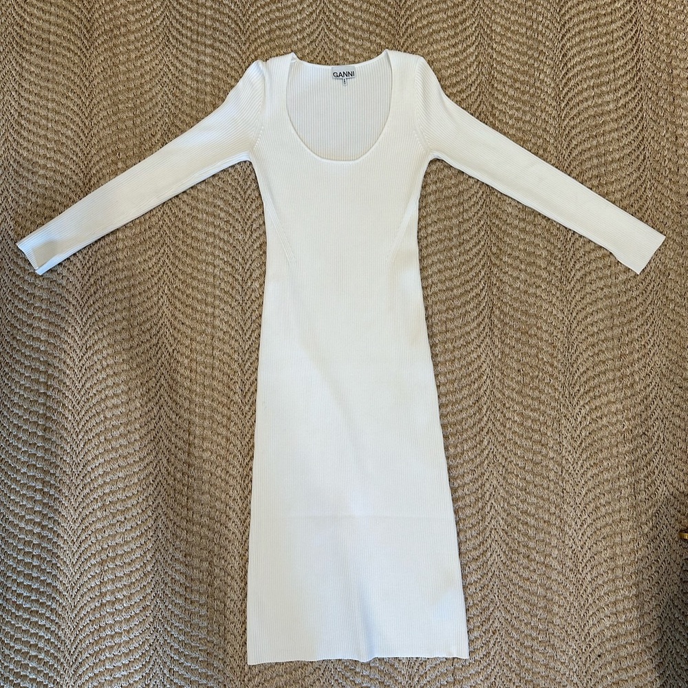 GANNI ribbed knit midi dress